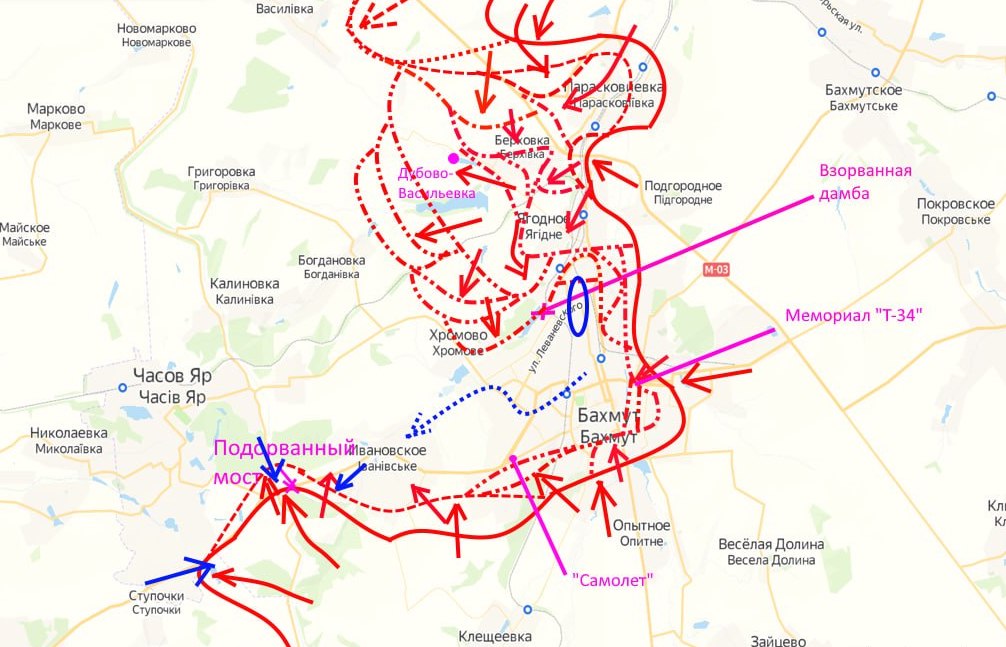 Карта вокруг бахмута